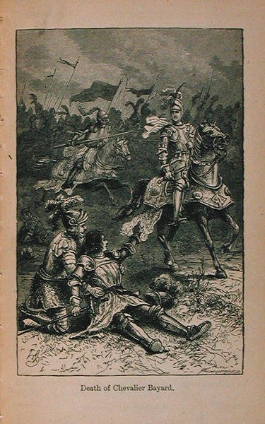 Muerte del Caballero Bayard (1476-1524) ilustración de la Historia de Francia de Little Arthur: Desde los primeros tiempos hasta la caída del Segundo Imperio, publicada en 1899 de Lady M. Chalcott